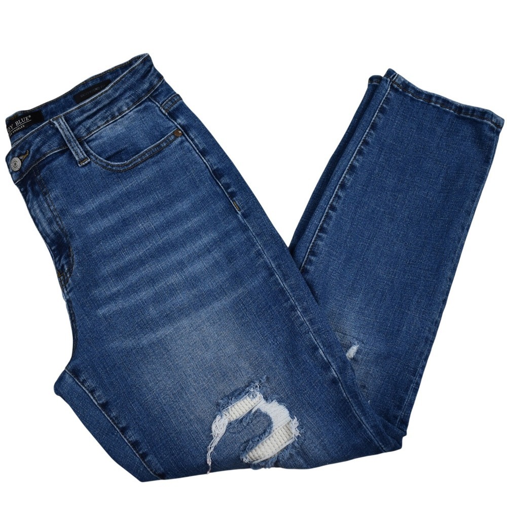 Judy Blue Women's Boyfriend Jeans Distressed Denim Ankle Medium Wash Size 11 30